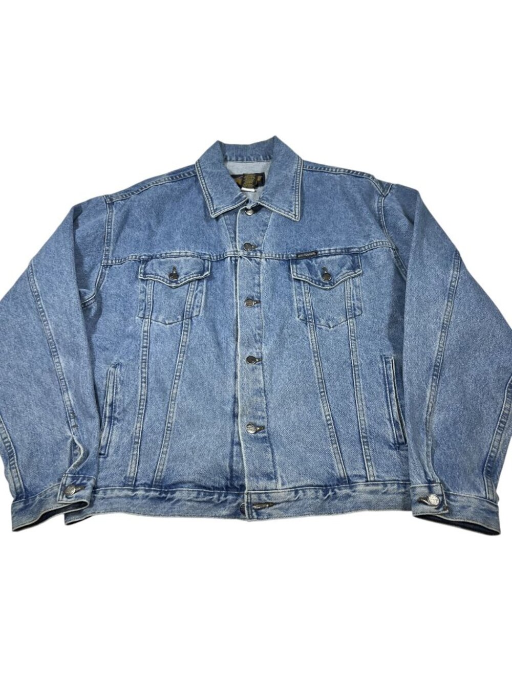 Y2K Harley Davidson Mens Blue Denim Biker Jacket Size XL Embroidered Back Logo